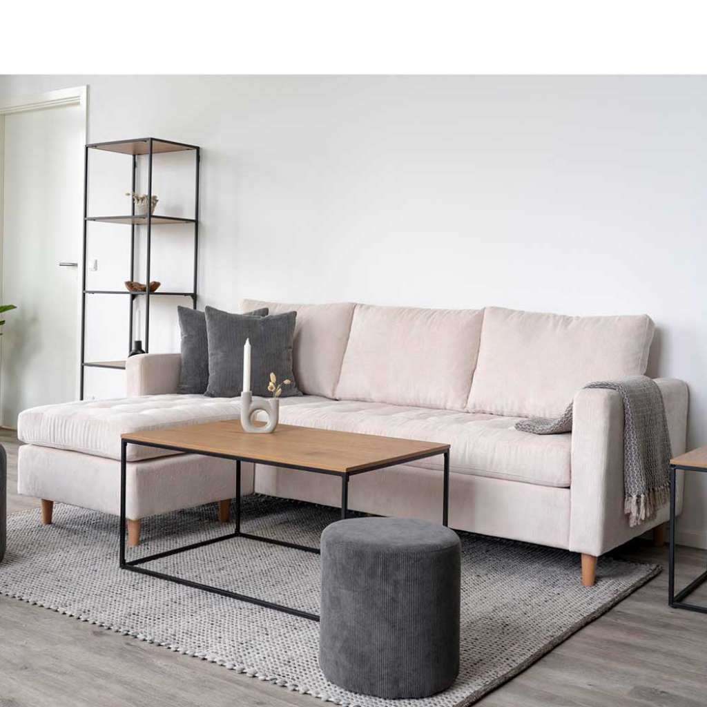 Ecksofa aus Cordstoff und Massivholz Skandi Design