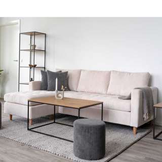 Ecksofa aus Cordstoff und Massivholz Skandi Design
