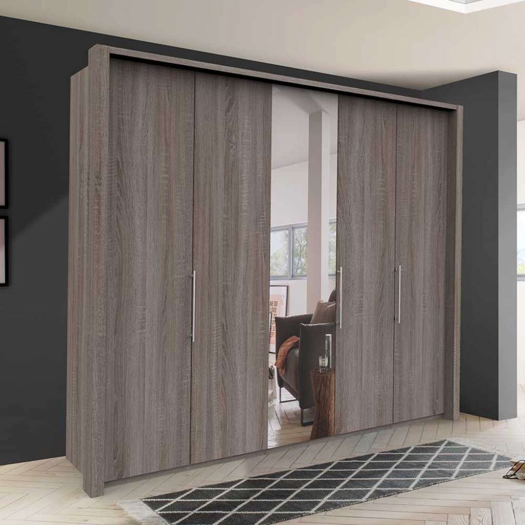 XL Kleiderschrank in Eiche Trüffelfarben Spiegel