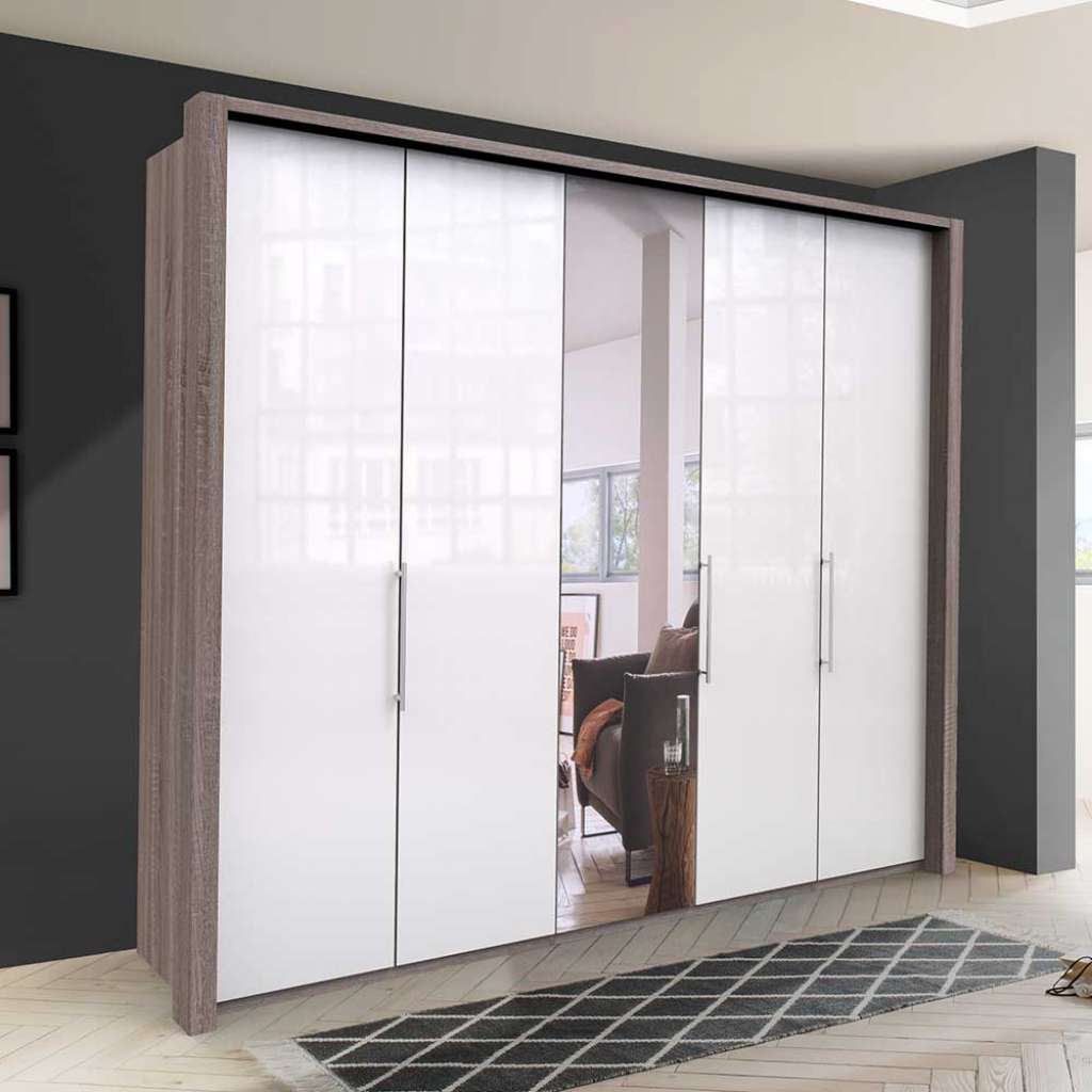 Luxus Kleiderschrank in Weiß Eiche Trüffelfarben