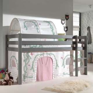 Kinderzimmer Bett in Grau und Rosa Vorhang und Tunnel