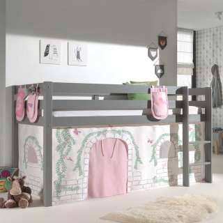 Hochbett Kind in Grau und Rosa Vorhang