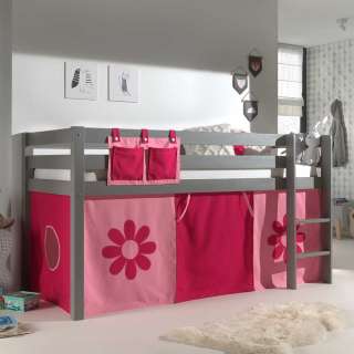 Mädchen Kinderzimmerbett in Grau Pink Rosa Blumen Motiv