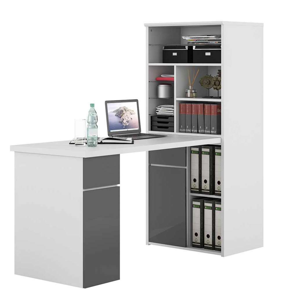 Büroschreibtisch in Weiß und Grau Tischplattenverlängerung