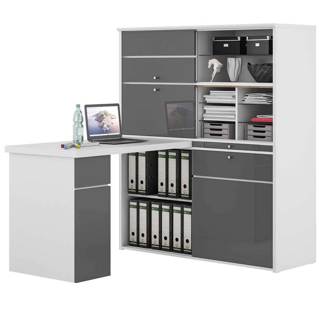 Mini Office in Weiß und Grau Tischplattenverlängerung