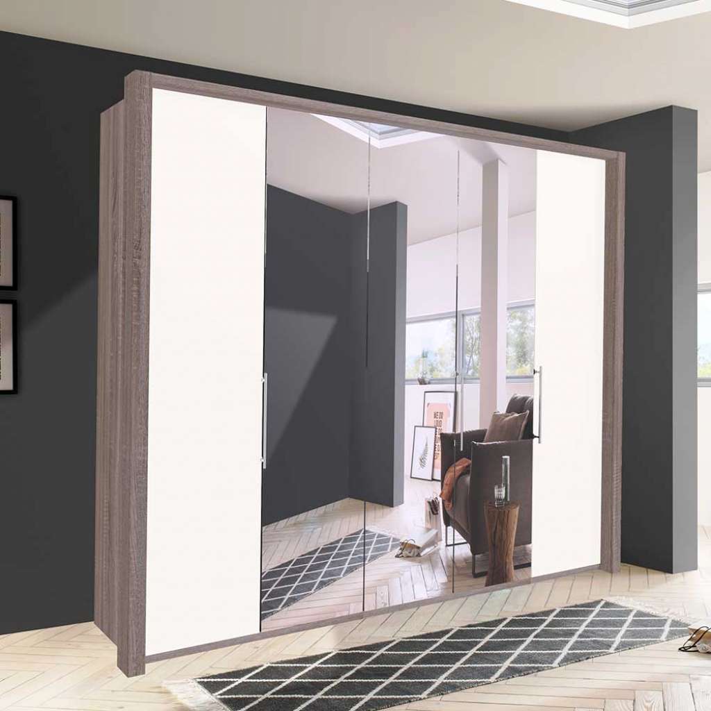 Spiegeltürenschrank in Weiß Eiche Trüffelfarben