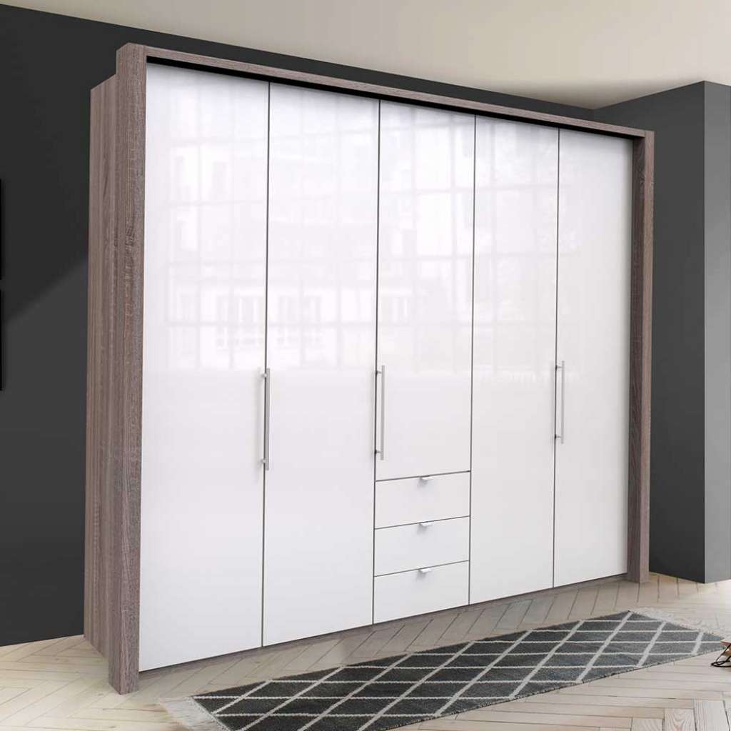 Gleittüren Kleiderschrank in Weiß Eiche Trüffelfarben