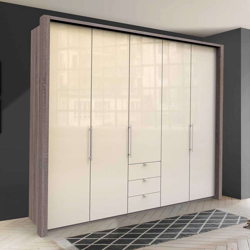 Panorama Schlafzimmerschrank in Cremeweiß Eiche Trüffelfarben