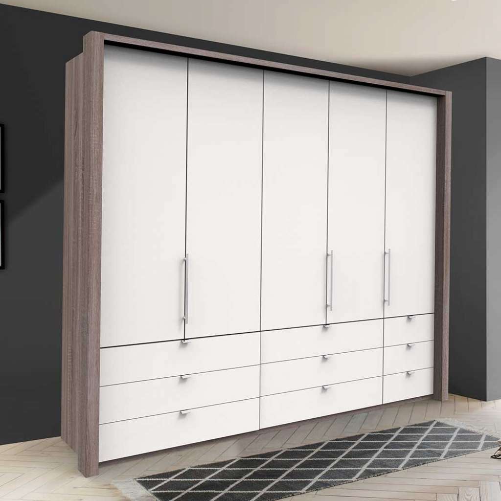 Falttüren Kleiderschrank in Weiß Eiche Trüffelfarben
