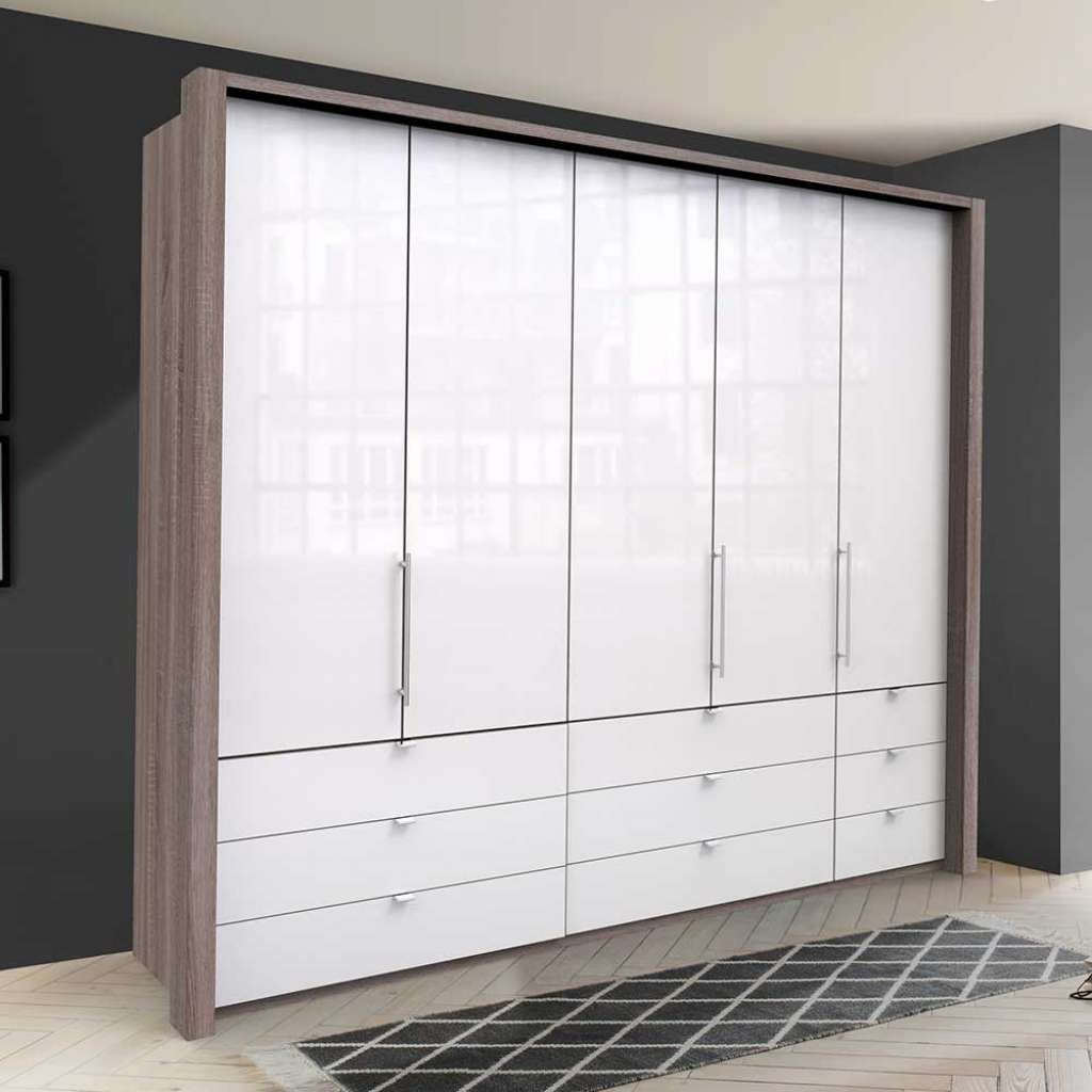 XL Schlafzimmerschrank in Weiß Eiche Trüffelfarben
