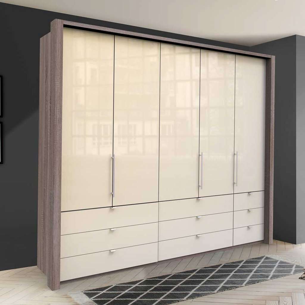 Panorama Kleiderschrank in Trüffelfarben Cremeweiß