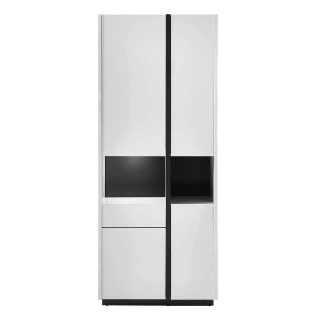 Vitrine in Weiß und Schwarz 185 cm hoch