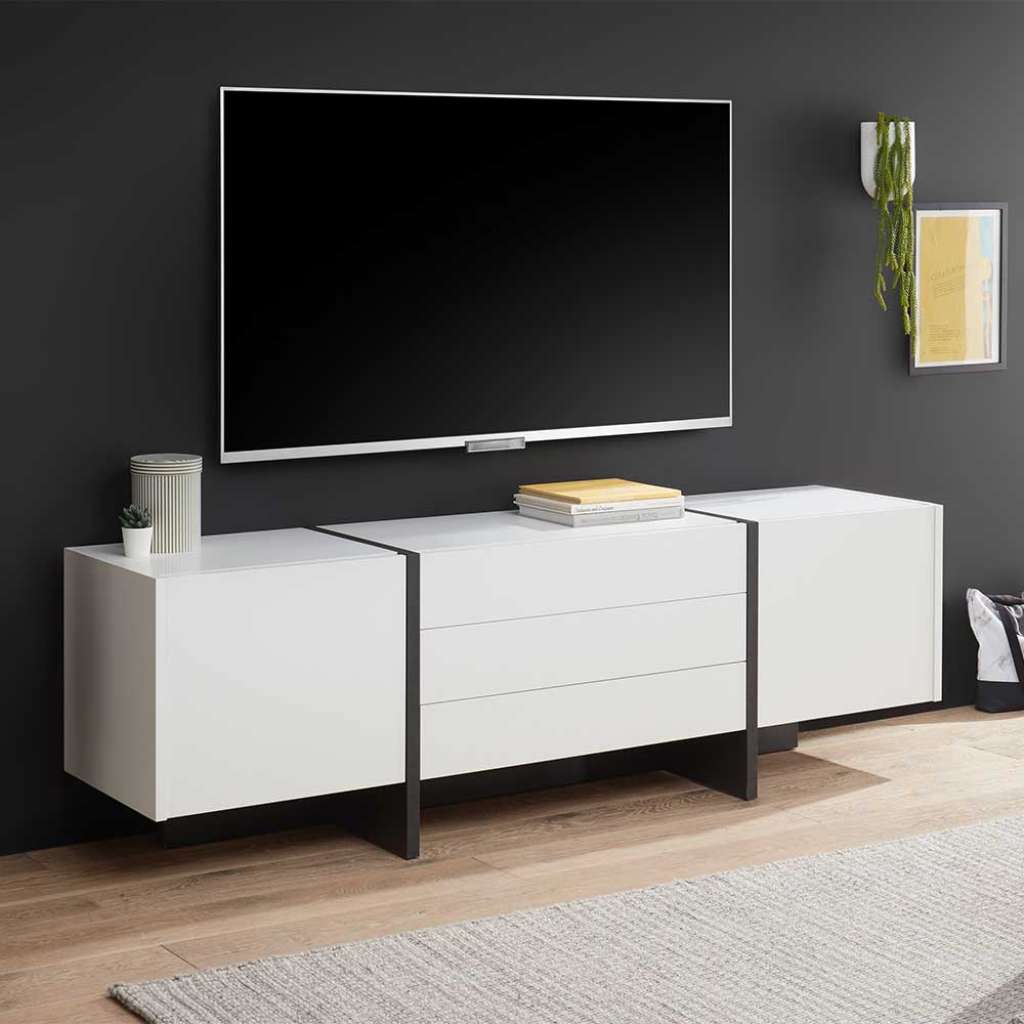TV Lowboard in Weiß und Schwarz 192 cm breit
