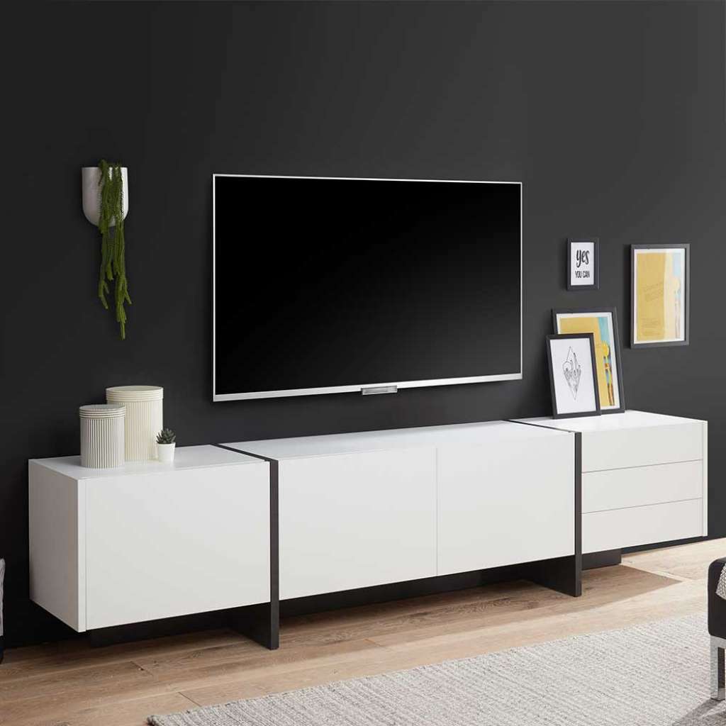 TV Sideboard in Weiß und Schwarz drei Schubladen