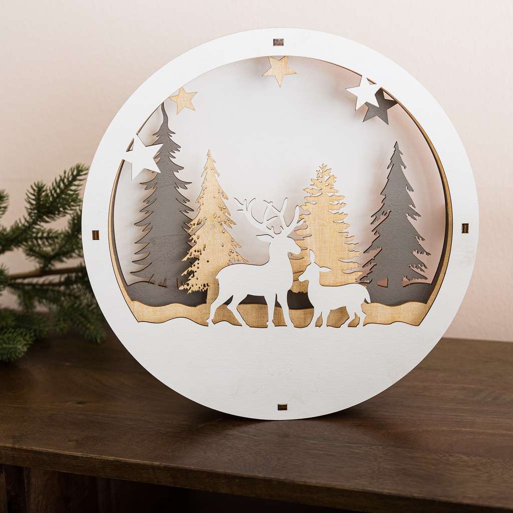 home24 LED-Dekofigur Weihnachtsszene Winterwald
