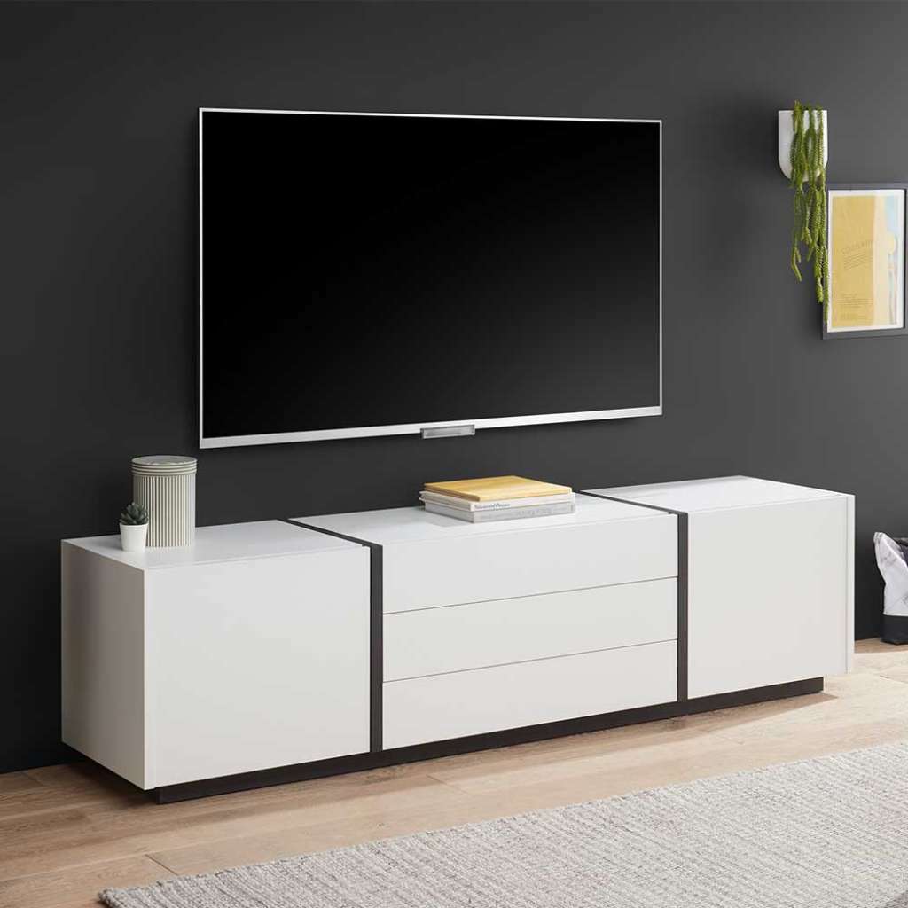TV Sideboard in Weiß und Schwarz drei Schubladen und zwei Türen