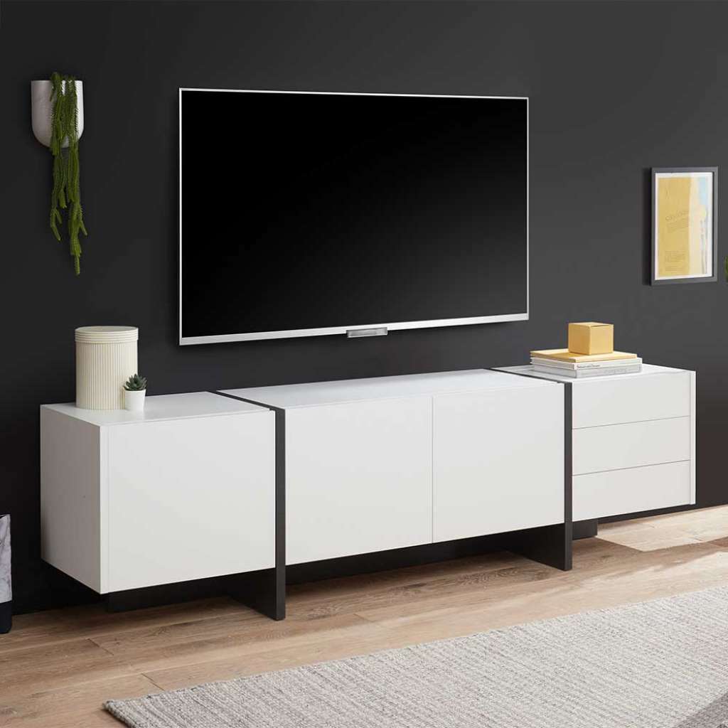 TV Board in Weiß und Schwarz 3 türig
