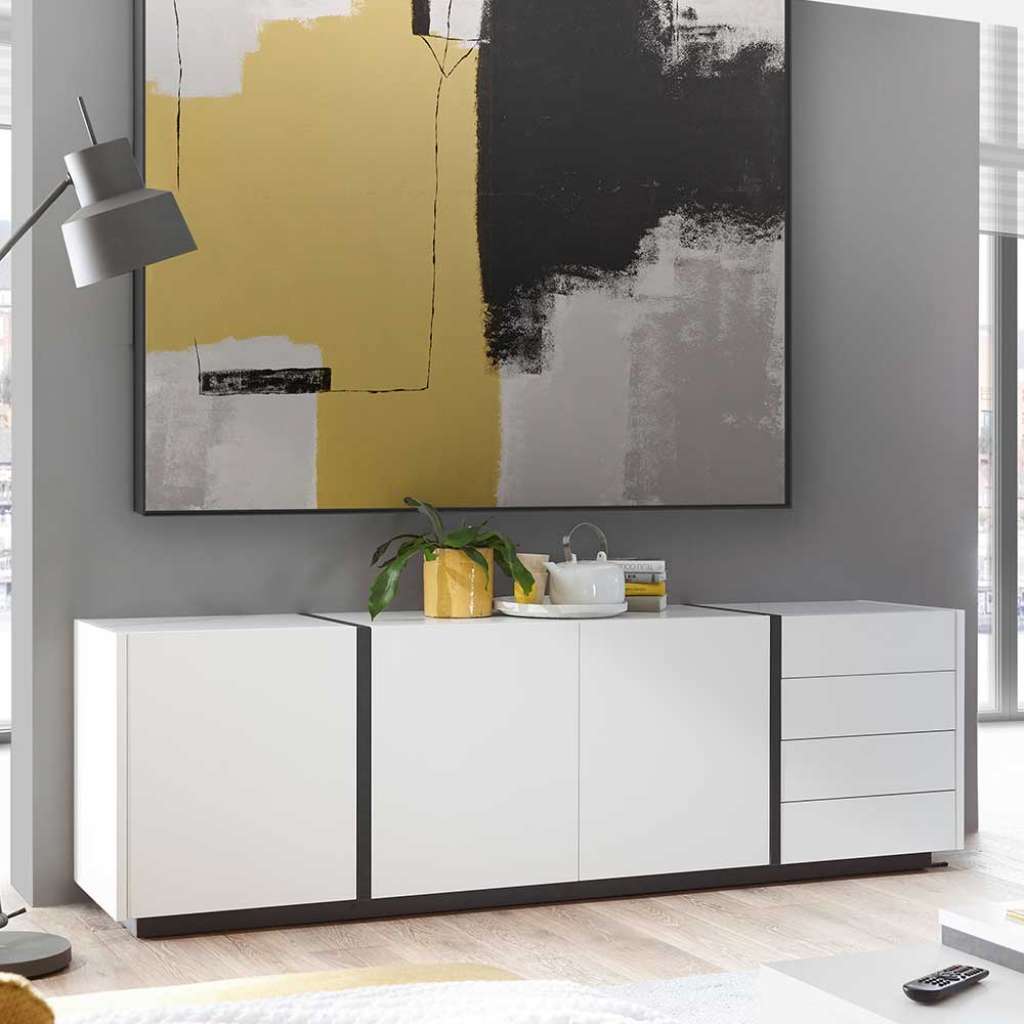 Esszimmer Kommode in Weiß und Schwarz 212 cm breit