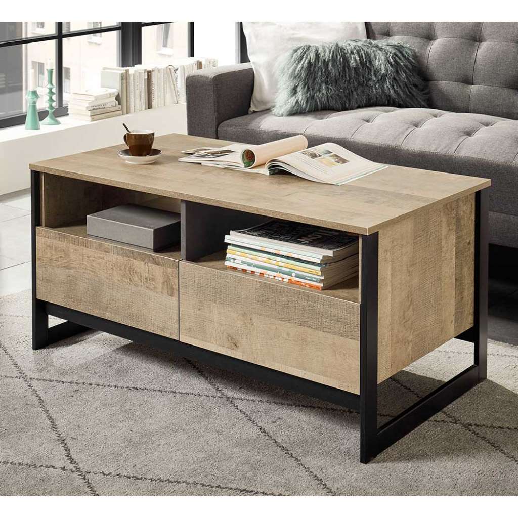Wohnzimmer Tisch in Eiche Sägerau und Grau Bügelgestell