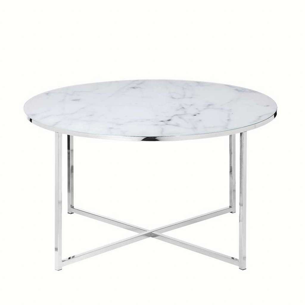 Design Couchtisch in Weiß und Chromfarben runder Tischplatte