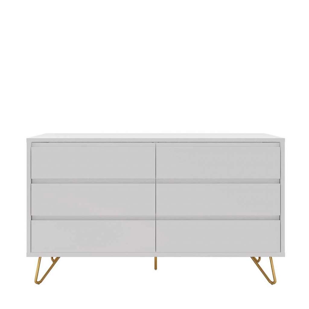 Skandi Sideboard in Weiß und Goldfarben Vierfußgestell aus Metall