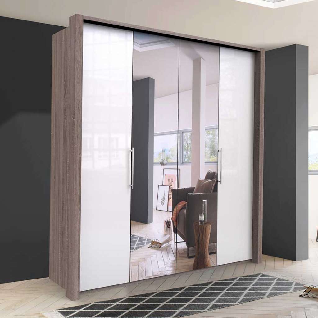 Kleiderschrank mit Falttüren und Spiegel zweifarbig