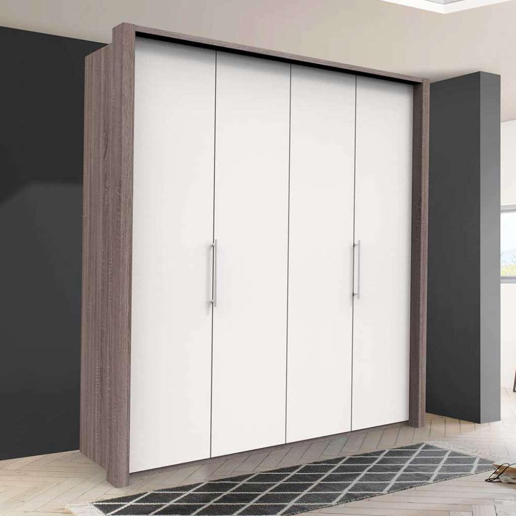 Moderner Jugendschrank mit Falttüren Weiß Eiche Trüffelfarben