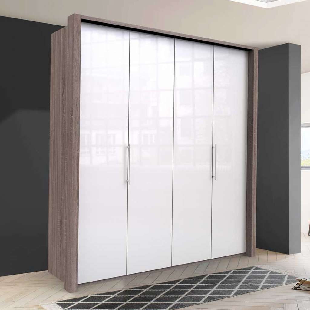 Schlafzimmerkleiderschrank mit zwei Falttüren Weiß Eiche Trüffelfarben