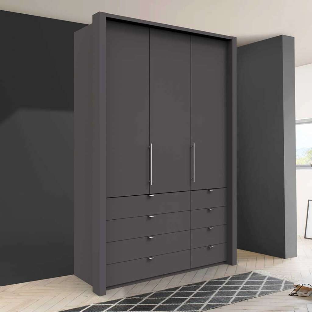 Falttür Schlafzimmerschrank in Braun acht Schubladen