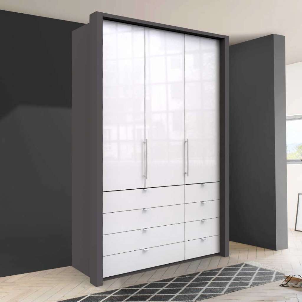 Gleittüren Kleiderschrank in Weiß und Braun glasbeschichtet