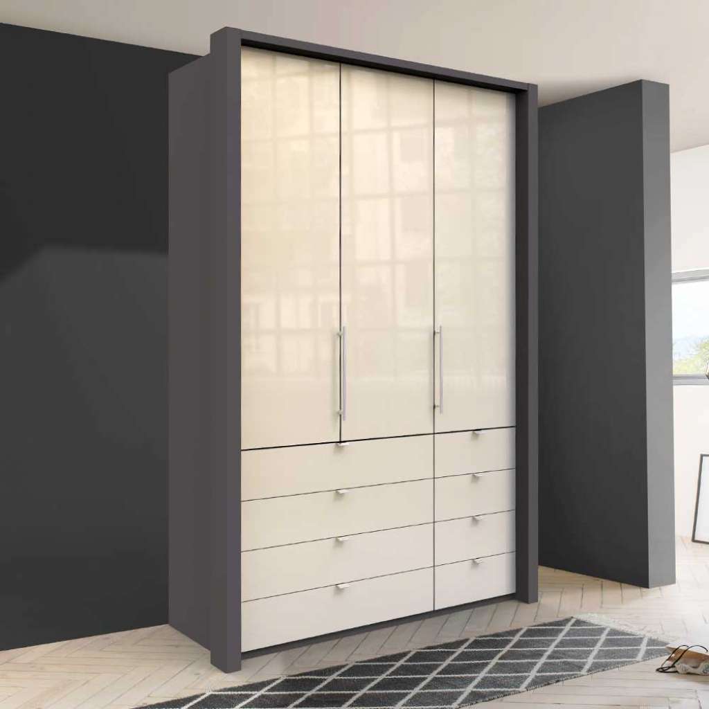 Kompakt Kleiderschrank in Cremefarben und Braun glasbeschichtet