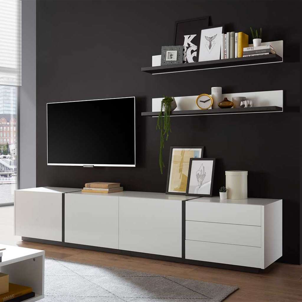 Design Wohnwand in Weiß und Schwarz melaminbeschichtet (dreiteilig)