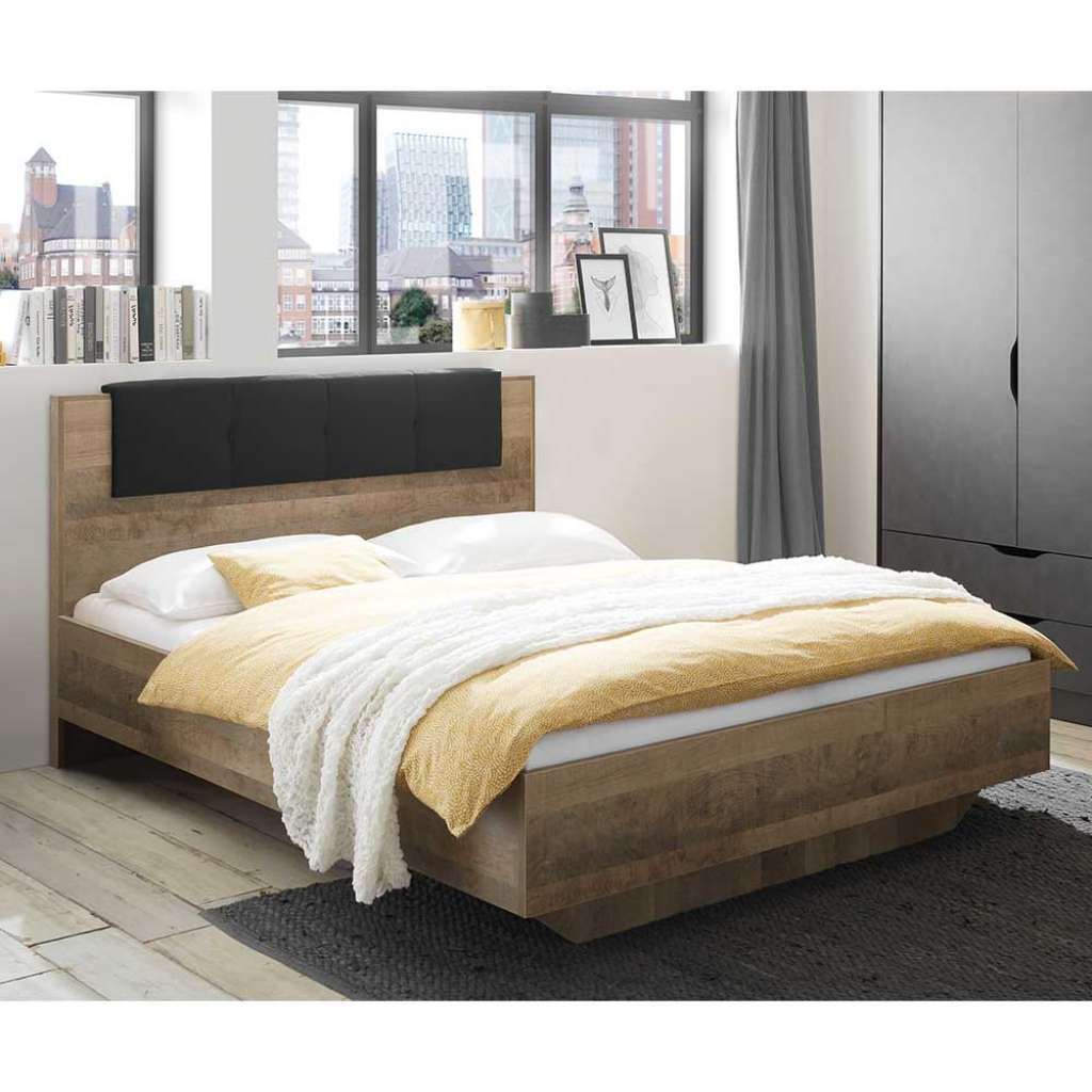 Doppel Bett in Eiche Sägerau und Grau Industry und Loft Stil