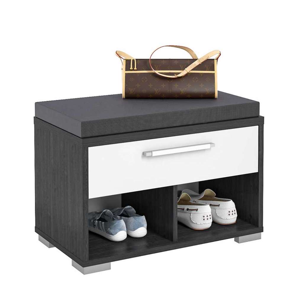 Schuh Dielenbank in Weiß und Eiche Grau melaminbeschichtet