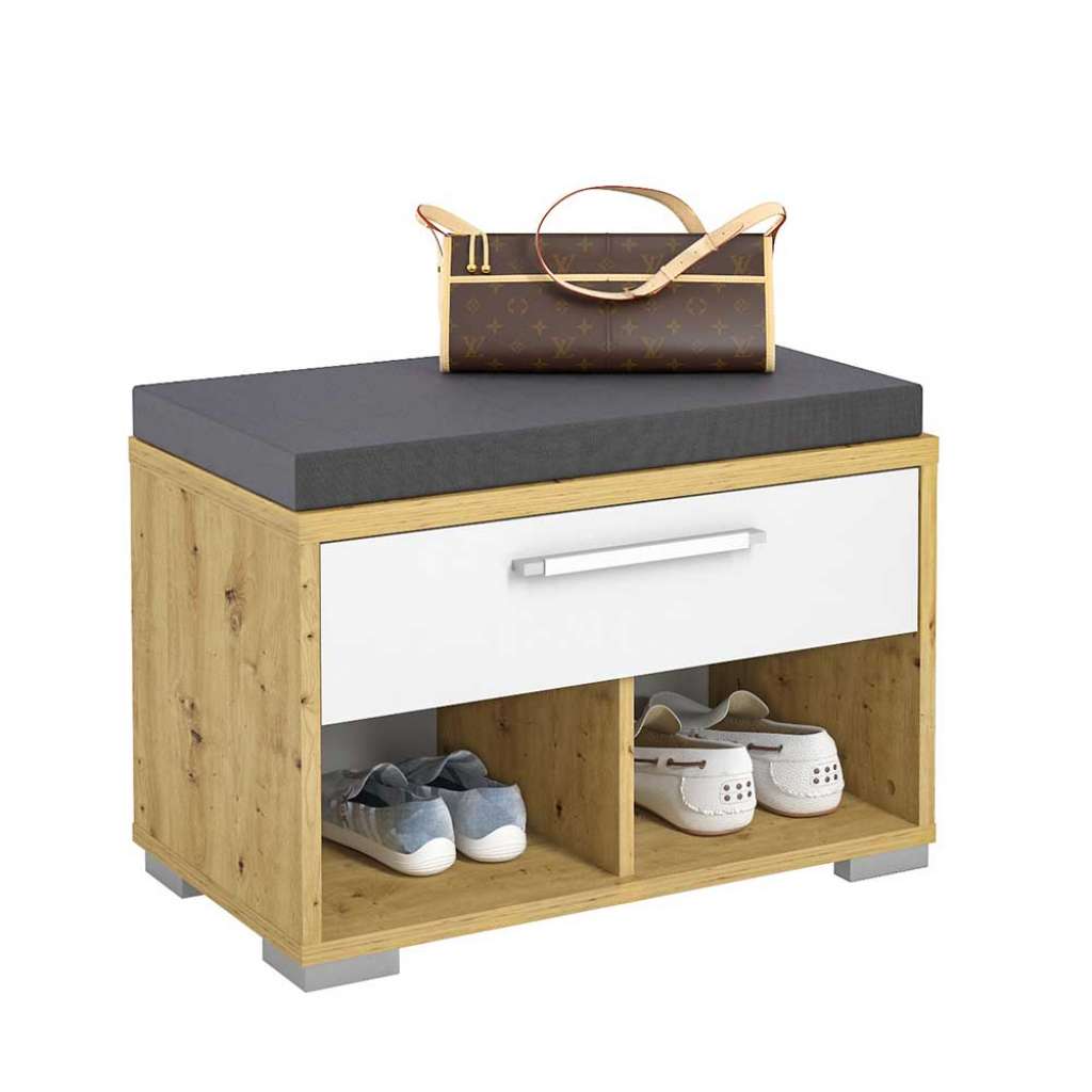 Garderobenbank in Weiß und Asteichefarben melaminbeschichtet