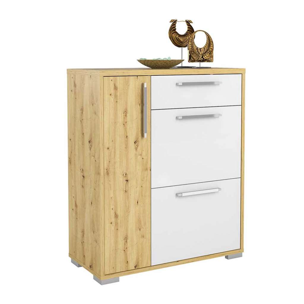 Schuh Schrank mit Drehtüren und Klappen Weiß und Asteichefarben