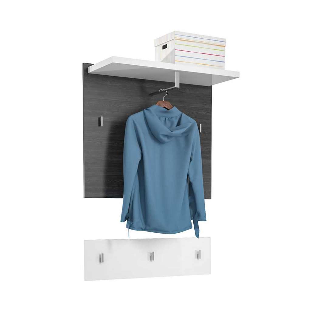 Wandgarderobe in Eiche Grau und Weiß Kleiderstange (zweiteilig)