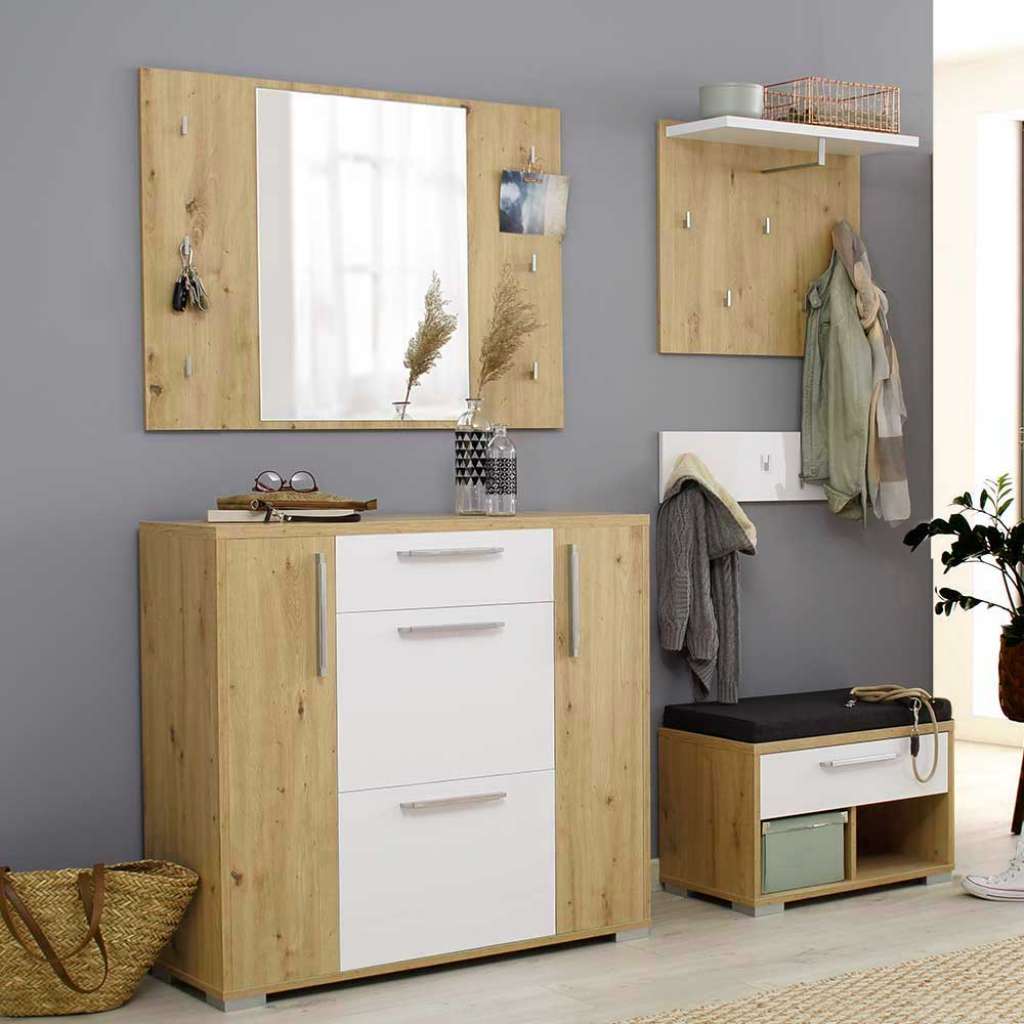 Komplett Garderobe in Asteichefarben und Weiß melaminbeschichtet (vierteilig)