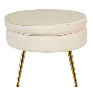 Samt Hocker in Beige und Goldfarben Vierfußgestell aus Metall