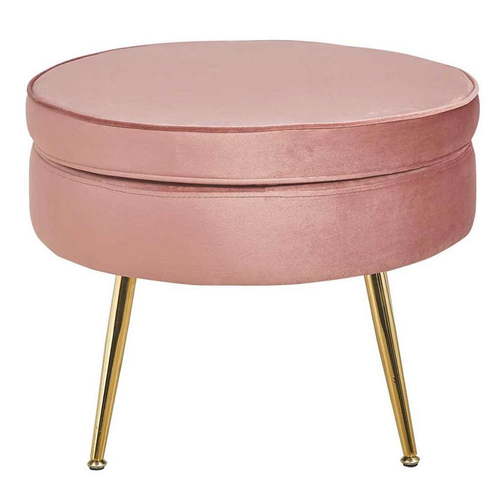 Runder Hocker in Rosa und Goldfarben Vierfußgestell aus Metall