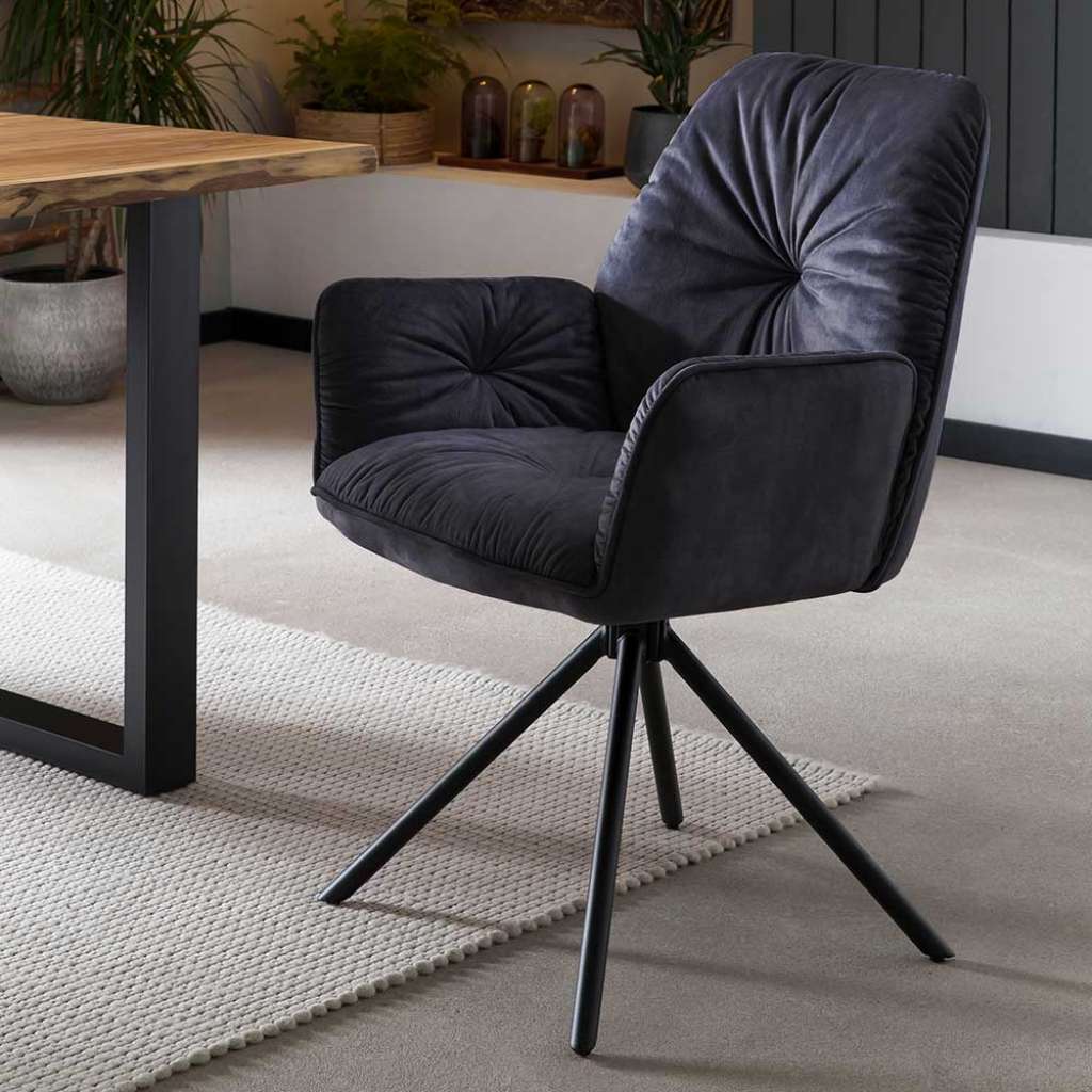 Drehbarer Armlehnstuhl in Schwarz Gestell aus Metall