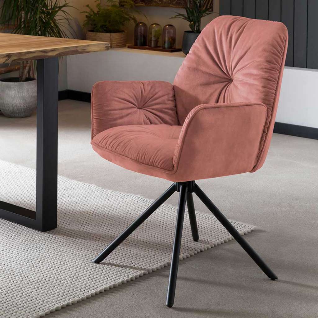 Polsterstuhl mit Armlehnen in Rosa und Schwarz drehbar