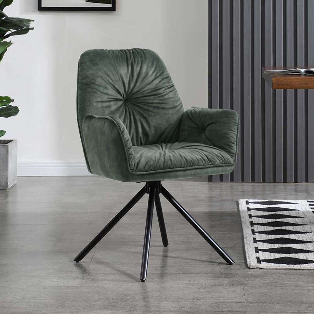 Armlehnenstuhl in Dunkelgrün und Schwarz drehbar