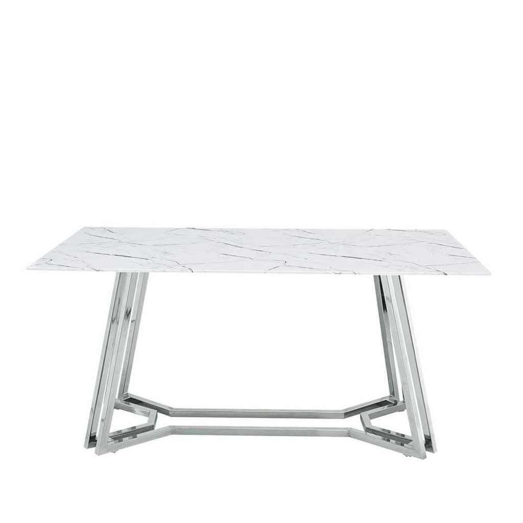Design Glastisch in Weiß Marmoroptik Chromfarben