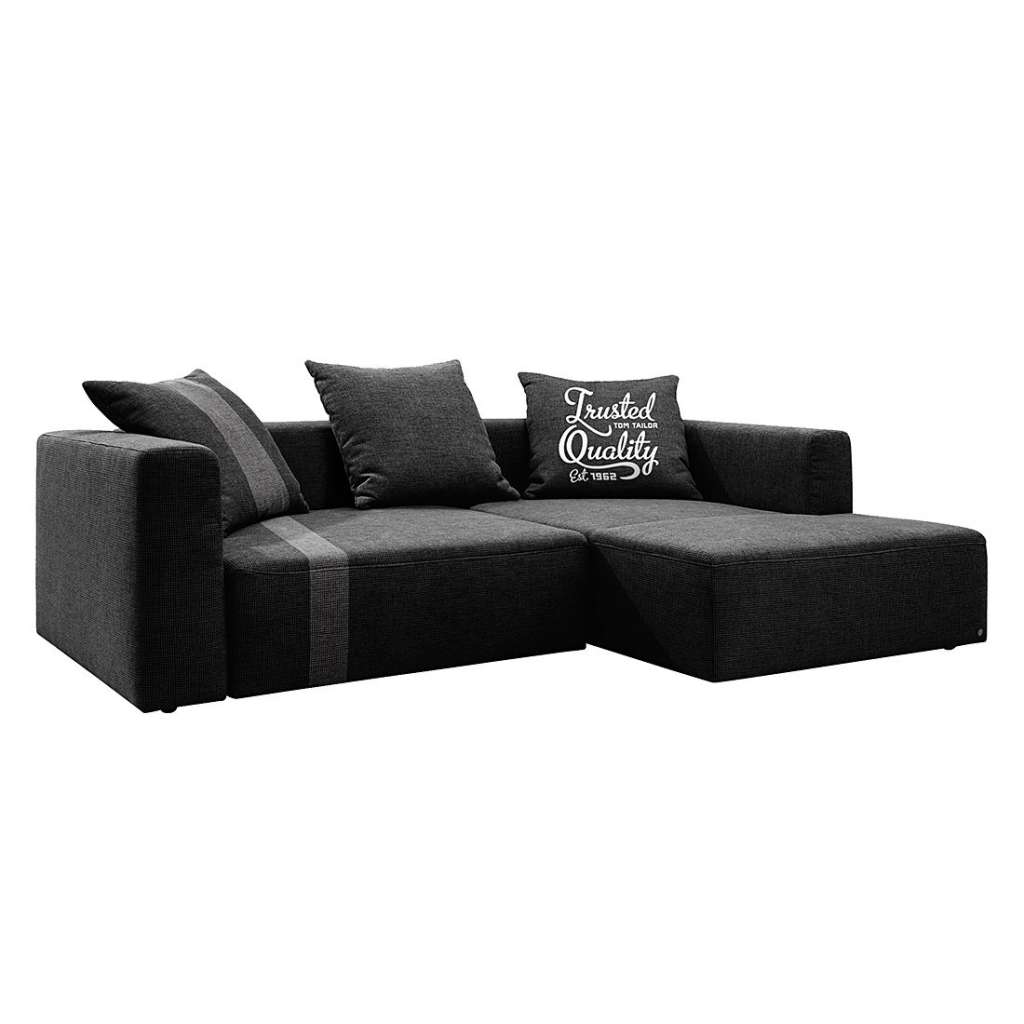 home24 Tom Tailor Ecksofa Heaven Stripe Longchair 2-Sitzer Schwarz/Grau Webstoff 242x66x162 cm