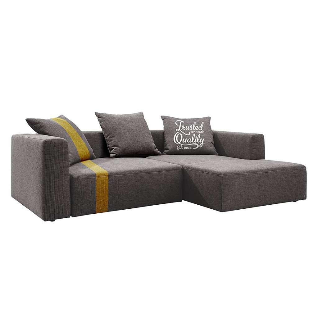 home24 Tom Tailor Ecksofa Heaven Stripe Longchair 2-Sitzer Grau/Senfgelb Webstoff 242x66x162 cm