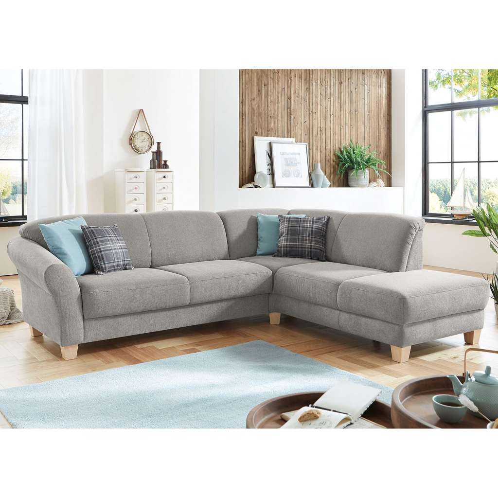 home24 Ars Natura Ecksofa Cebu 2-Sitzer Silbergrau Webstoff 257x84x212 cm mit Bettkasten