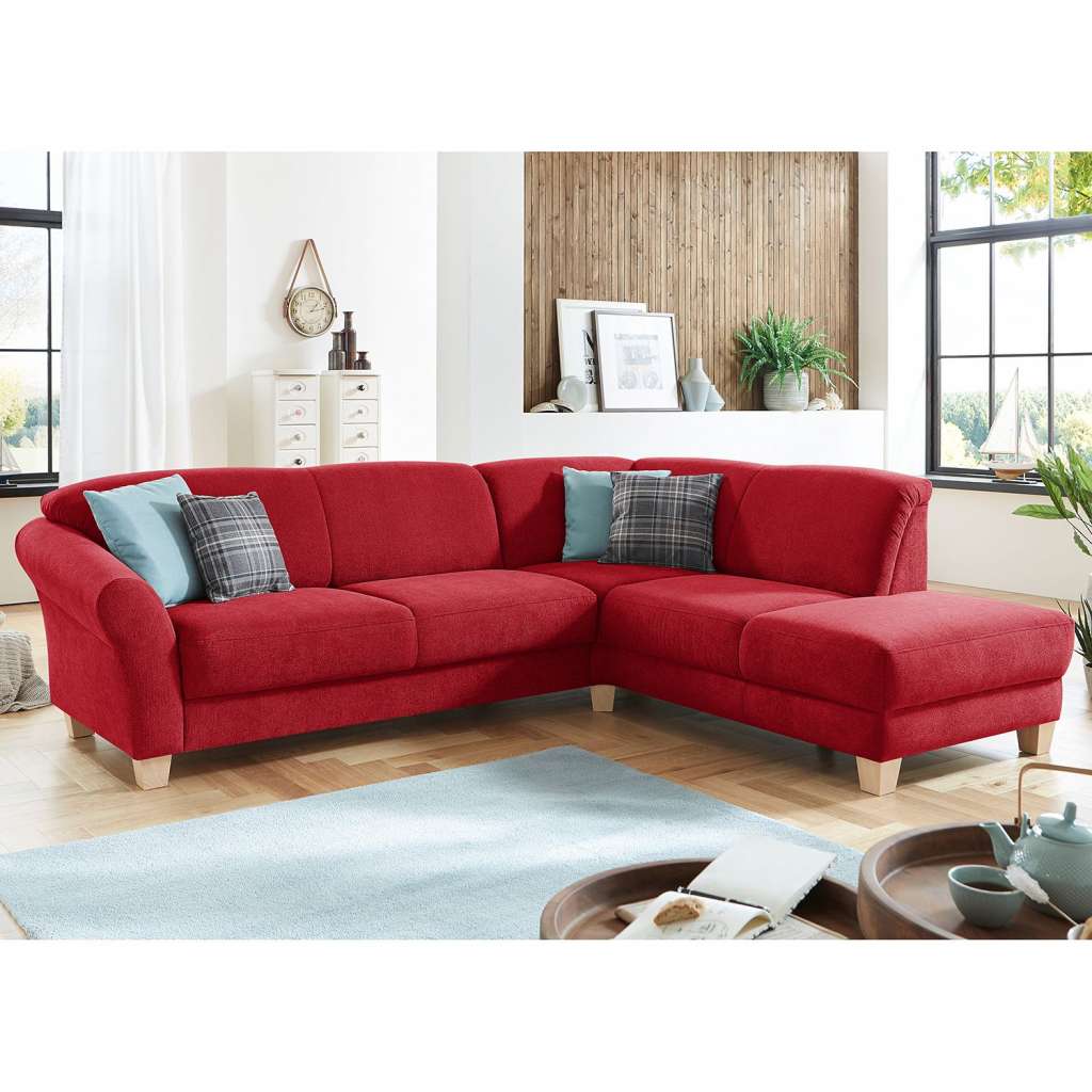 home24 Ars Natura Ecksofa Cebu 2-Sitzer Rot Webstoff 257x84x212 cm mit Bettkasten