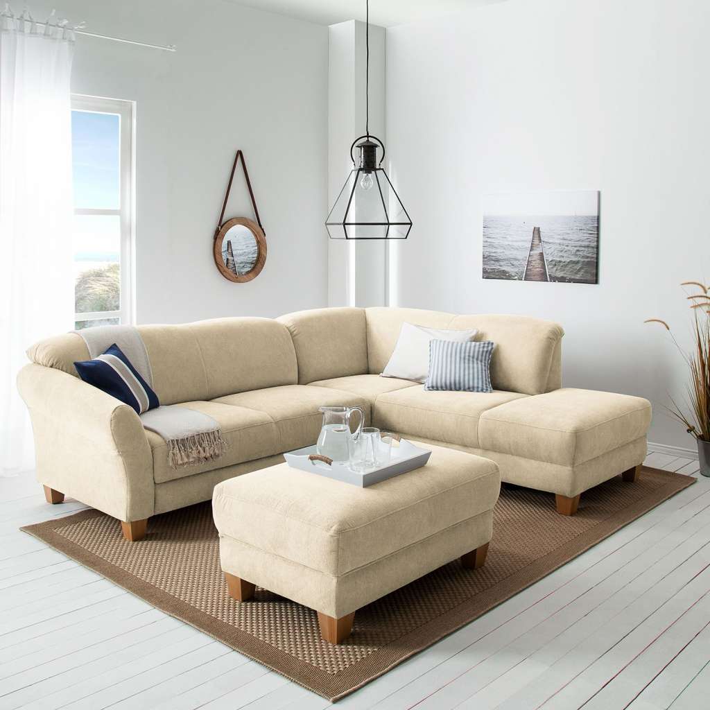 home24 Ars Natura Ecksofa Cebu 2-Sitzer Creme Webstoff 257x84x212 cm mit Bettkasten