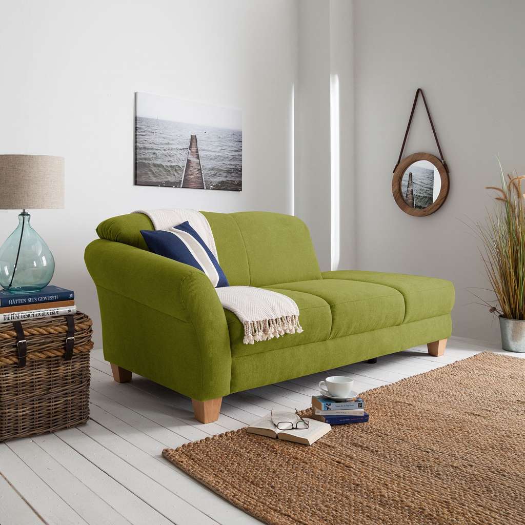 home24 Ars Natura Recamiere Cebu Grasgrün Webstoff 194x84x91 cm